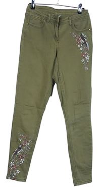 Dámské khaki skinny rifle s výšivkami George 