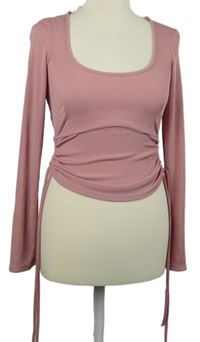 Dámské růžové žebrované crop triko se stahováním zn. New Look 
