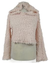 Dámská světlerůžová chlupatá crop mikina s kapucí Shein 