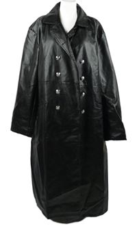 Dámský černý koženkový kabát s gombíky 