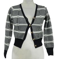 Dámský černo-bílý kostkovaný propínací crop svetr Shein 