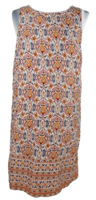 Nové - Dámské oranžovo-modro-bílé vzorované šaty New Look 