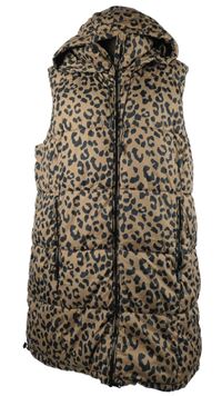 Dámská béžovo-černá vzorovaná šusťáková zateplená maxi vesta s kapucí Roman 