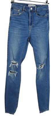 Dámské modré skinny rifle s prošoupáním Stradivarius 