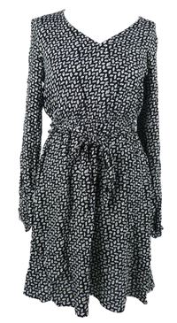 Dámské černo-bílé vzorované šaty s páskem Primark 