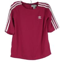 Dámské fuchsiové sportovní funkční tričko s pruhy Adidas vel. 32