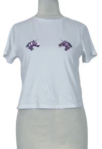 Dámské bílé crop tričko s jednorožci z flitrů Primark 
