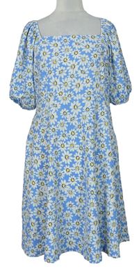 Dámské modro-smetanové květované šaty F&F