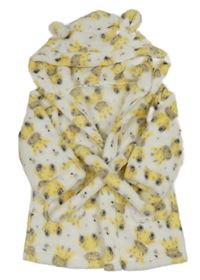 Bílý chlupatý župan se žirafami a kapucí