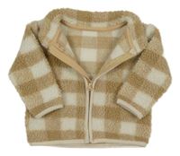 Béžovo-bílá kostkovaná huňatá propínací mikina Dunnes