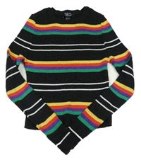 Černo-barevný pruhovaný žebrovaný crop svetr New Look
