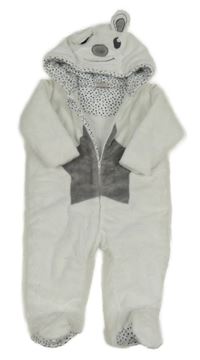 Bílá chlupatá zateplená kombinéza s hvězdou a kapucí- medvěd zm. Smile