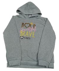 Světlešedá mikina s nápisem a kapucí 