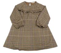 Černo-žluto-růžovo-bílé kostkované šaty s volánkem C&A