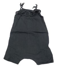 Antracitový mušelínový kraťasový overal s krajkou Next