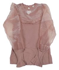 Růžová halenka s tylovými rukávy River Island