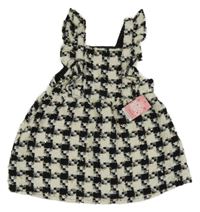 Nové - bílo-černé kostkované třpytivé šaty s volánky Little Kids