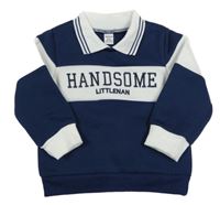 Tmavomodro-bílá mikina s nápisy a límečkem Shein