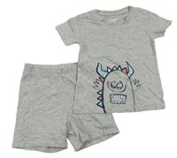 2set - Šedé tričko s příšerkou + kraťasy Impidimpi