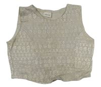 Šedý crop top s výšivkami 