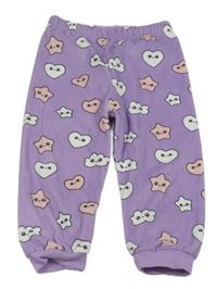 Lila plyšové pyžamové kalhoty se srdíčky Primark