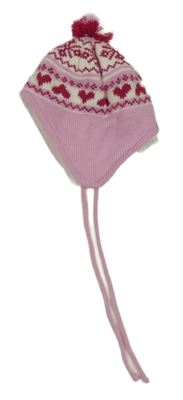 Světle-tmavorůžová čepice se vzorem a bambulí 