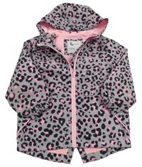 Šedo-černo-růžová vzorovaná šusťáková podzimní bunda s kapucí Tu