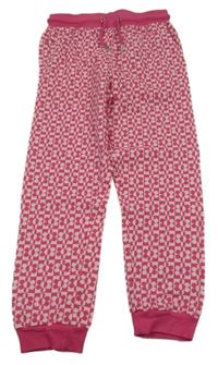 Světle-tmavorůžové kostkované tepláky s kytičkami 