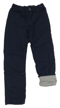 Tmavomodré plátěné podšité kalhoty H&M