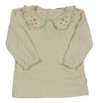 Béžové triko s límečkem a kytičkami