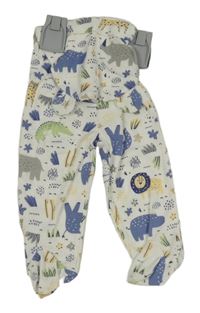 Nové - 2set - Bílé vzorované tepláky s hrochy + čepice 