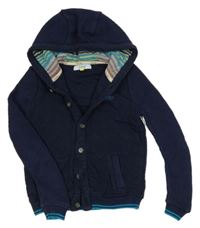 Tmavomodrá propínací mikina s pletenými rukávy a kapucí Baker