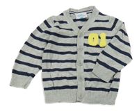 Šedo-tmavomodrý pruhovaný propínací svetr s číslemTopomini