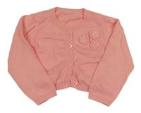 Lososové pletené propínací bolérko s kytičkami Tu