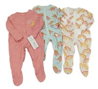 Nové - 3x barevný overal - růžový + s duhami + s dinosaury F&F