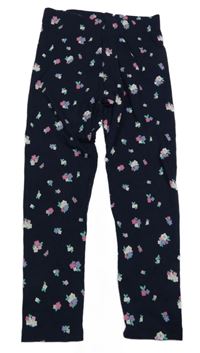 Tmavomodré květinové žebrované legíny Nutmeg