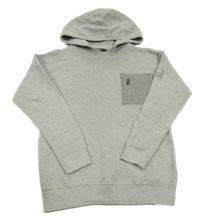 Šedý žebrovaný svetr s kapsou a kapucí Next