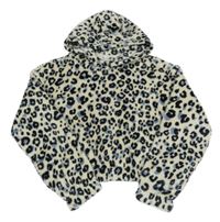 Béžovo-modro-černá vzorovaná chlupatá mikina s kapucí H&M