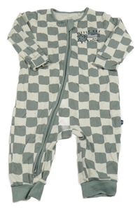 Smetanovo-zelený kostkovaný žebrovaný overal s nápisem Next