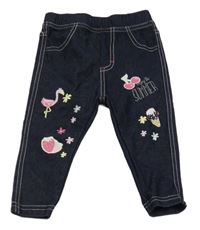 Tmavomodré legíny riflového vzhledu s potiskem Ergee