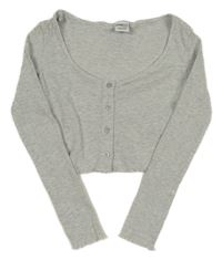 Světlešedé žebrované crop triko s knoflčky Page one young