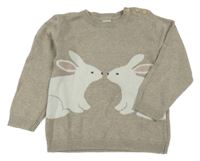 Světlehnědý melírovaný svetr se zajíčky H&M