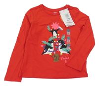 Nové - Červené triko s tučňáky M&S