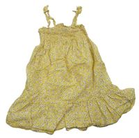 Žluté plátěné žabičkové šaty s kytičkami Primark