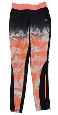 Černo-oranžové vzorované sportovní funkční legíny Domyos 