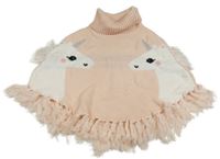 Broskvové pletené pončo s jednorožci a třásněmi H&M