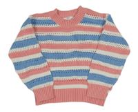 Modro-růžovo-bílý pruhovaný ažurový svetr M&S