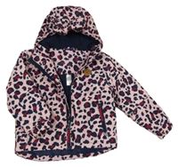 Světlerůžovo-tmavomodrá vzorovaná šusťáková lyžařská bunda s kapucí Lupilu 