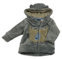 Šedá chlupatá propínací mikina s medvídkem a kapucí Lupilu