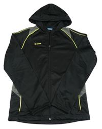 Černo-šedá sportovní funkční propínací mikina s pruhy a kapucí Jako 